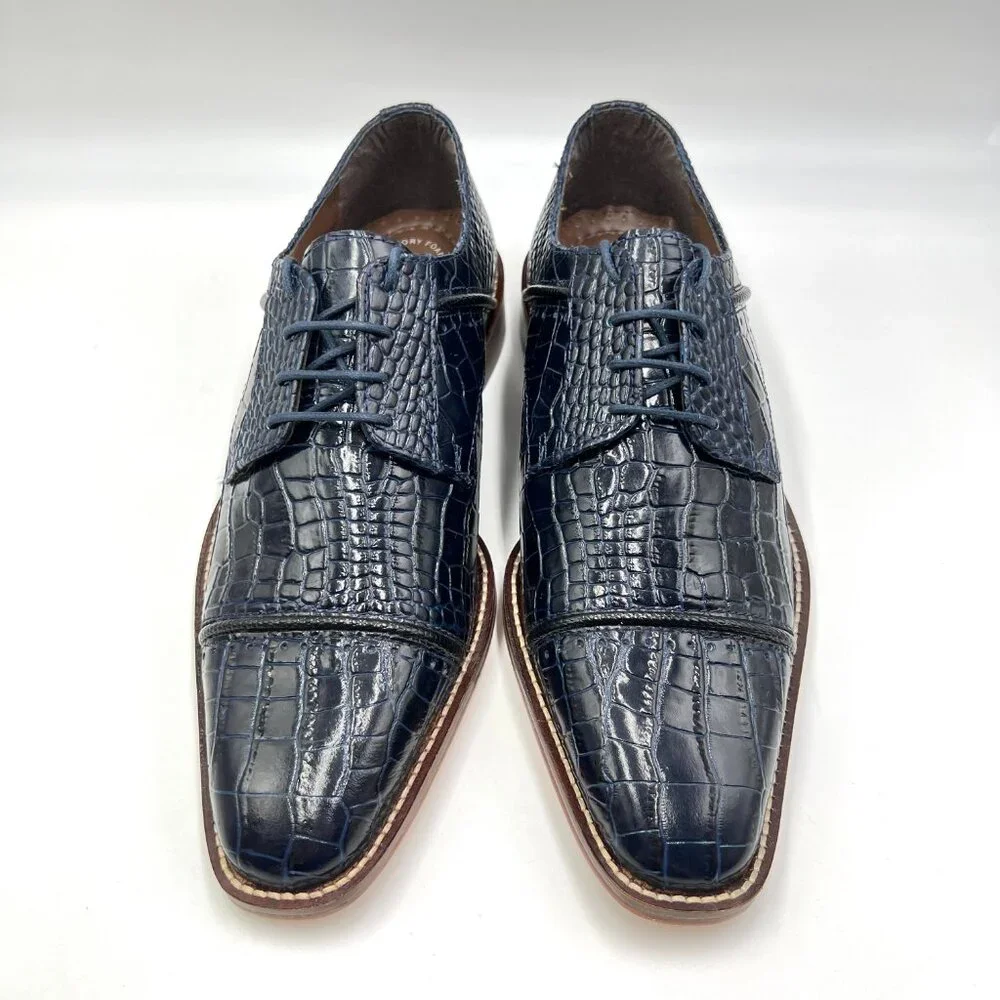 Stacy Adams Mens Raimondo Blue Leather Croc Cap Toe Oxfords‎ Dress Shoes